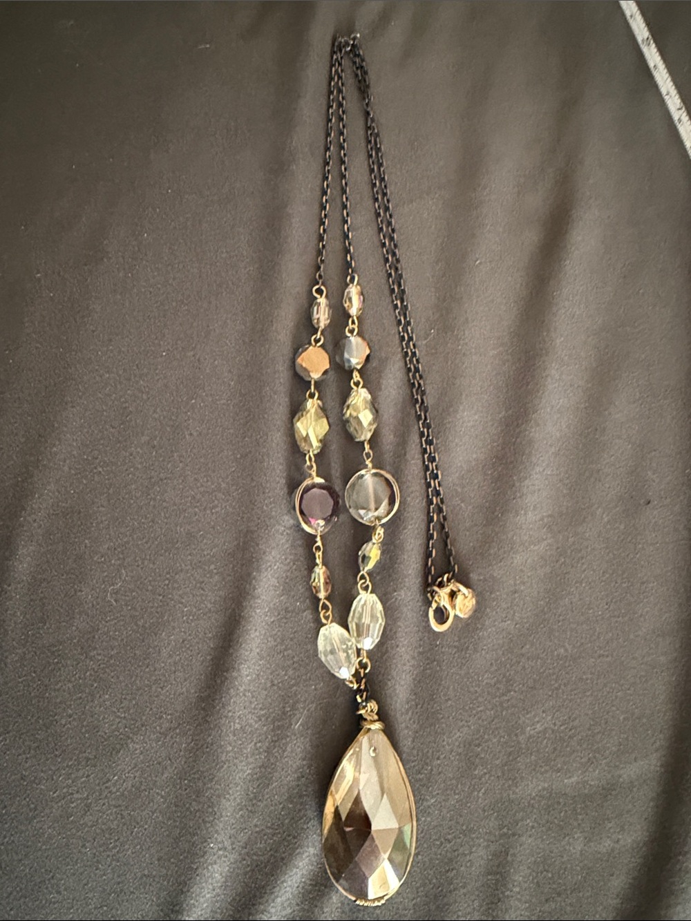 LOFT Smoky Teardrop Pendant Necklace with Faceted Beads